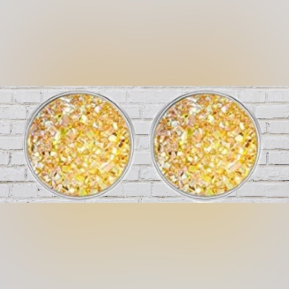 Yellow Stud Stainless Steel Druzy Studs Earrings 12mm